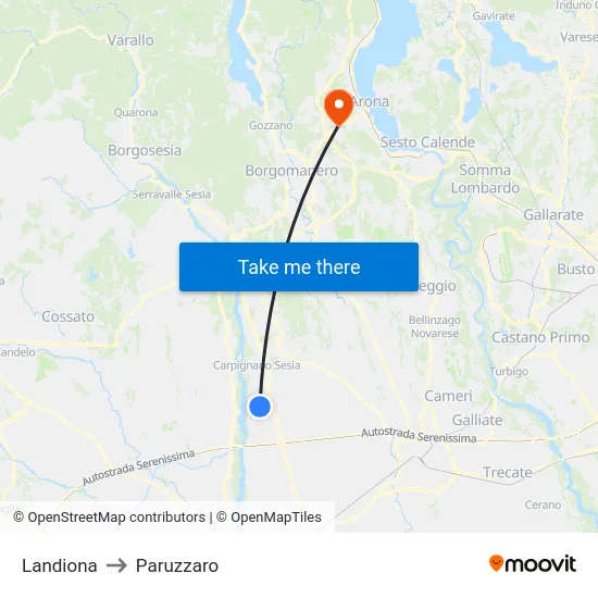 Landiona to Paruzzaro map