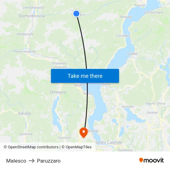 Malesco to Paruzzaro map