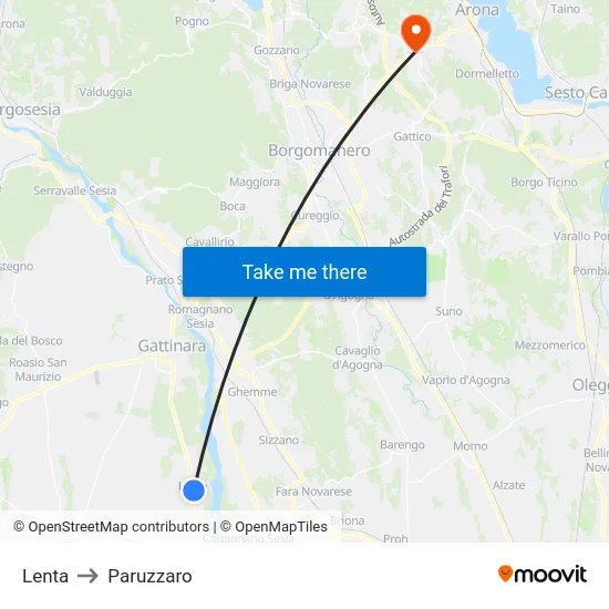 Lenta to Paruzzaro map