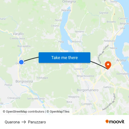 Quarona to Paruzzaro map