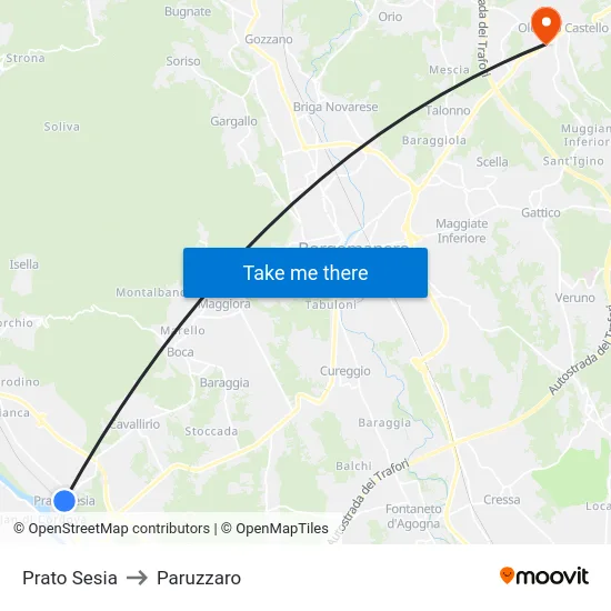 Prato Sesia to Paruzzaro map