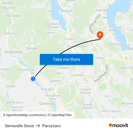 Serravalle Sesia to Paruzzaro map