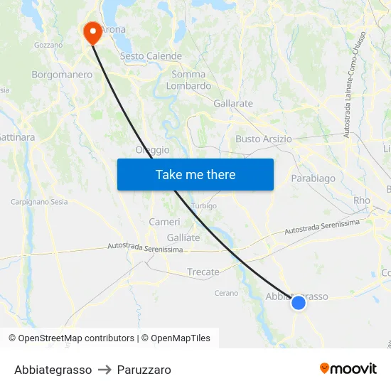 Abbiategrasso to Paruzzaro map