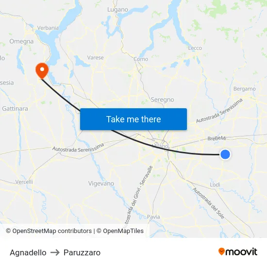 Agnadello to Paruzzaro map