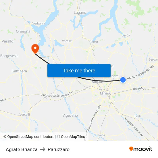 Agrate Brianza to Paruzzaro map