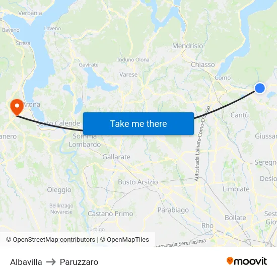 Albavilla to Paruzzaro map