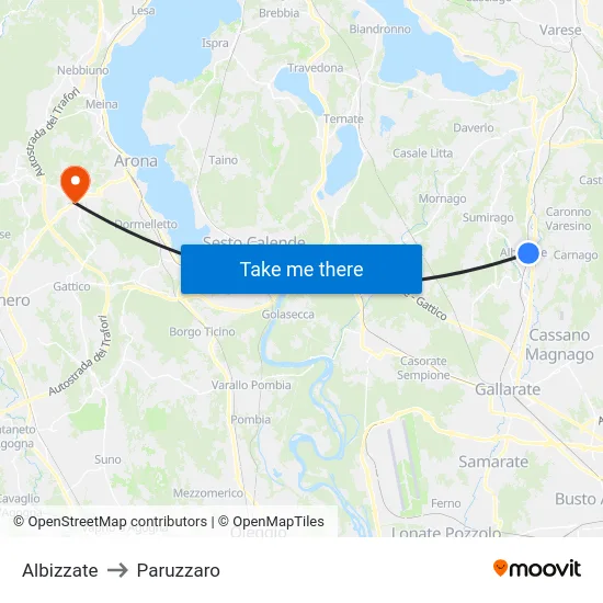 Albizzate to Paruzzaro map