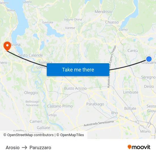 Arosio to Paruzzaro map
