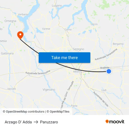 Arzago D' Adda to Paruzzaro map