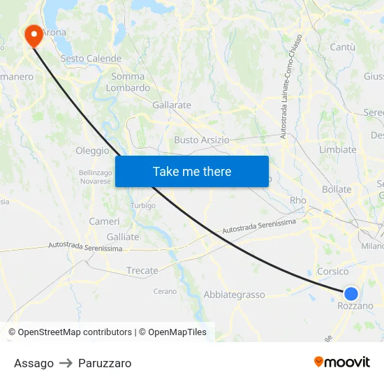 Assago to Paruzzaro map