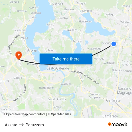 Azzate to Paruzzaro map