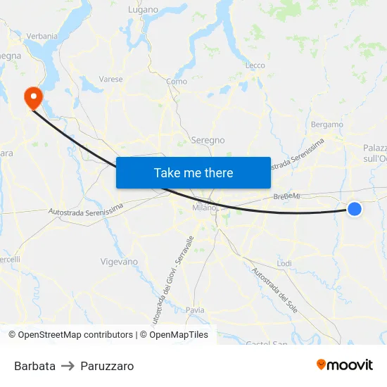 Barbata to Paruzzaro map