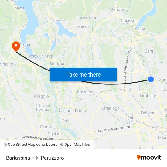 Barlassina to Paruzzaro map