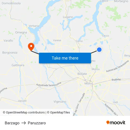 Barzago to Paruzzaro map