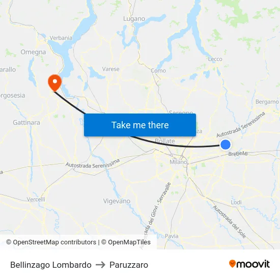 Bellinzago Lombardo to Paruzzaro map