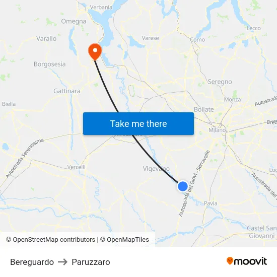 Bereguardo to Paruzzaro map
