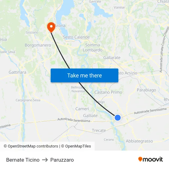 Bernate Ticino to Paruzzaro map