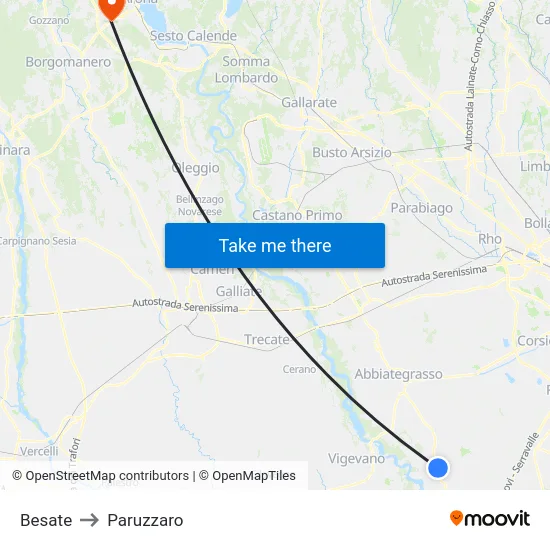 Besate to Paruzzaro map