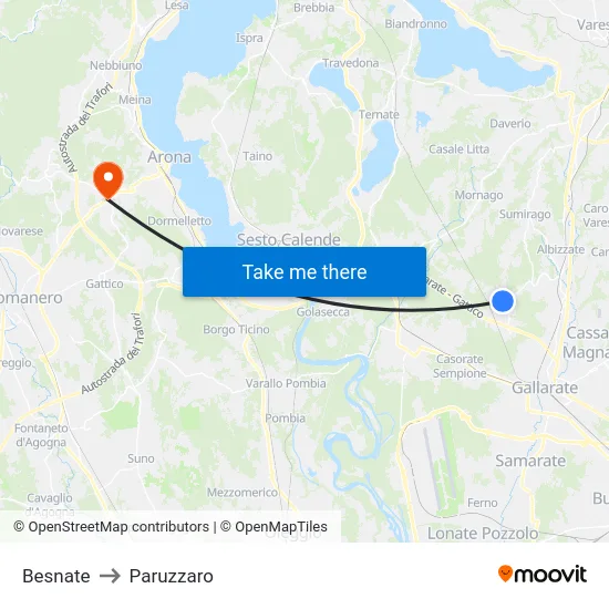 Besnate to Paruzzaro map