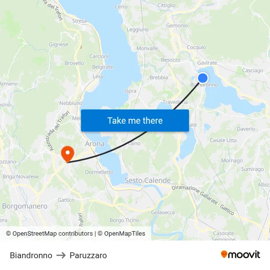 Biandronno to Paruzzaro map