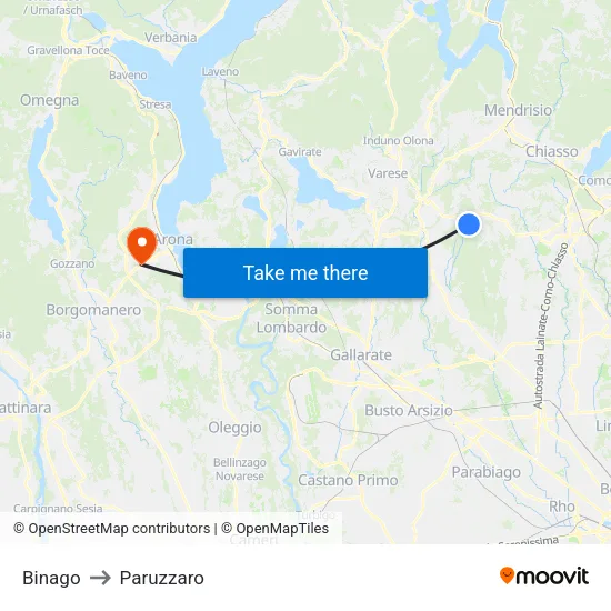 Binago to Paruzzaro map