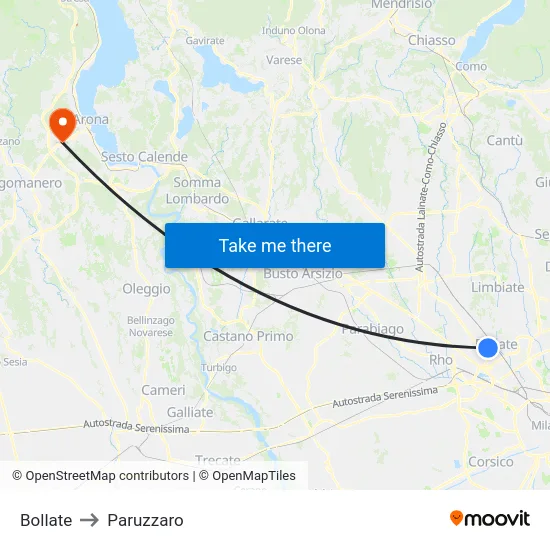 Bollate to Paruzzaro map