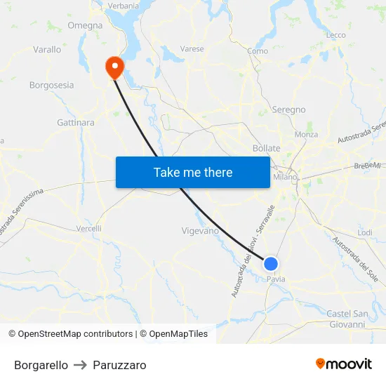 Borgarello to Paruzzaro map