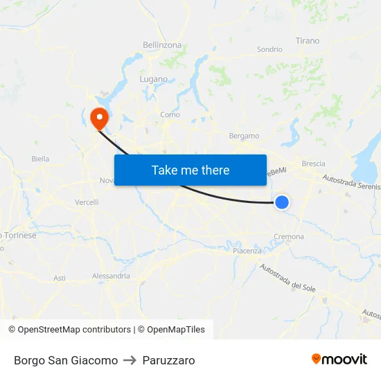 Borgo San Giacomo to Paruzzaro map