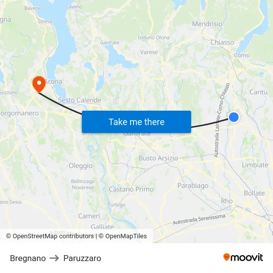 Bregnano to Paruzzaro map