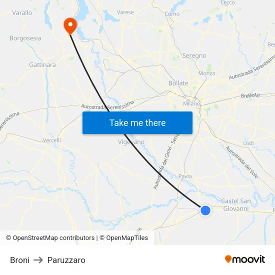Broni to Paruzzaro map