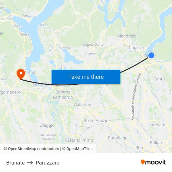 Brunate to Paruzzaro map