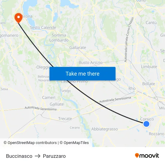 Buccinasco to Paruzzaro map