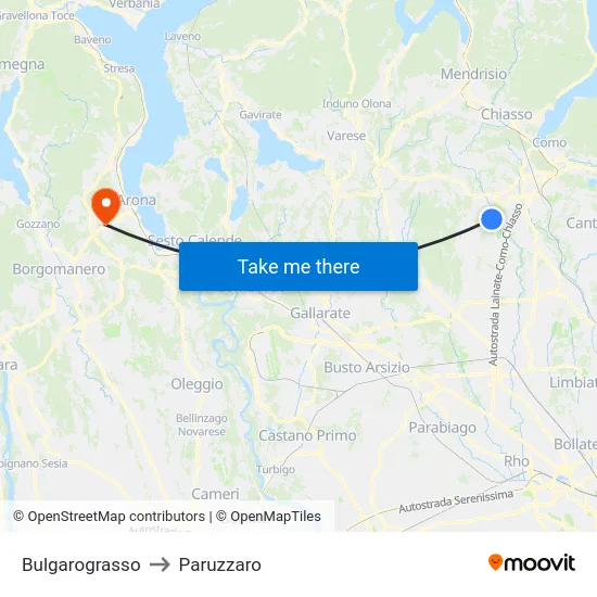 Bulgarograsso to Paruzzaro map