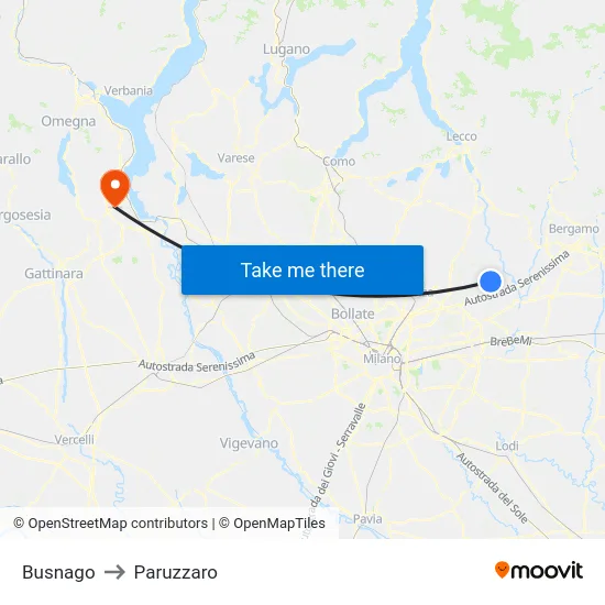 Busnago to Paruzzaro map