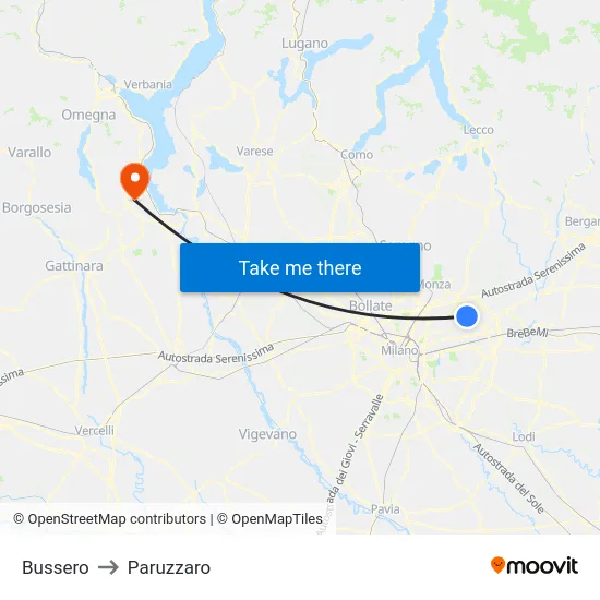 Bussero to Paruzzaro map