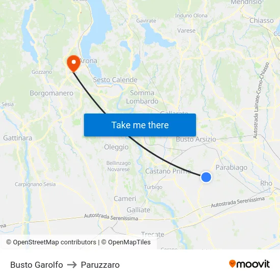 Busto Garolfo to Paruzzaro map