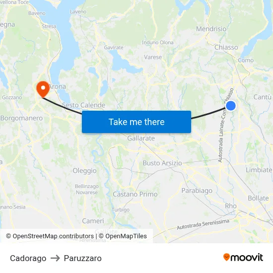 Cadorago to Paruzzaro map
