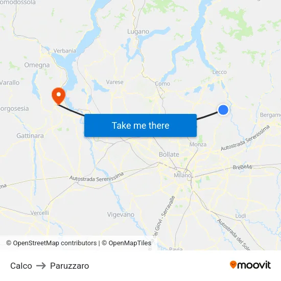 Calco to Paruzzaro map