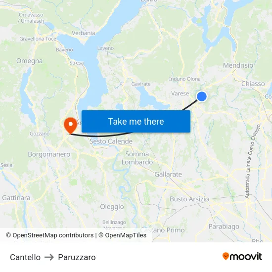 Cantello to Paruzzaro map