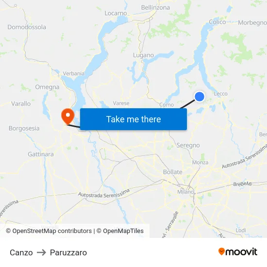 Canzo to Paruzzaro map