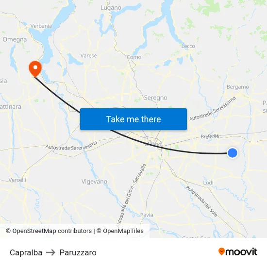 Capralba to Paruzzaro map