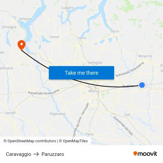 Caravaggio to Paruzzaro map