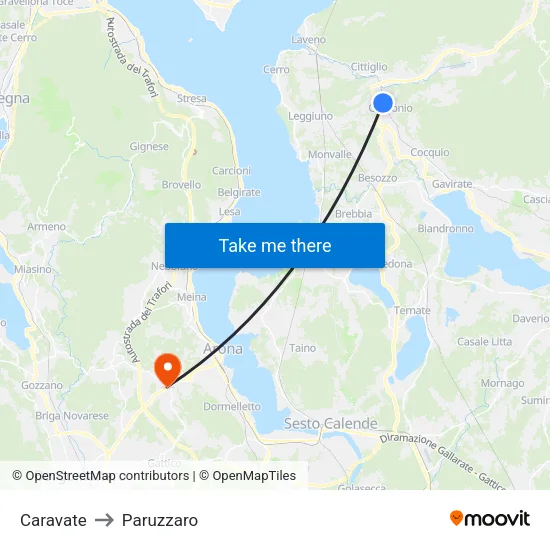 Caravate to Paruzzaro map