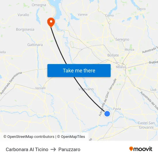Carbonara Al Ticino to Paruzzaro map