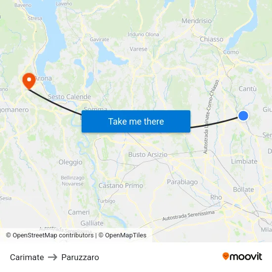 Carimate to Paruzzaro map