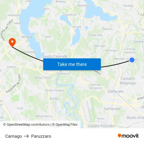 Carnago to Paruzzaro map