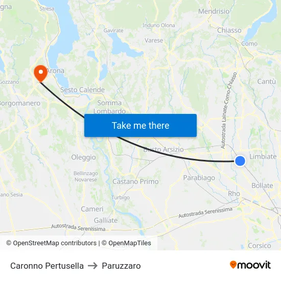 Caronno Pertusella to Paruzzaro map
