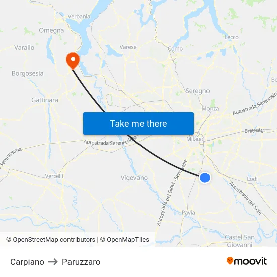 Carpiano to Paruzzaro map
