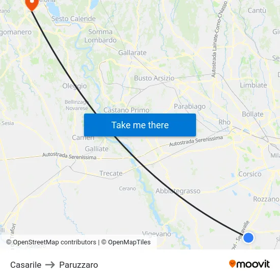 Casarile to Paruzzaro map