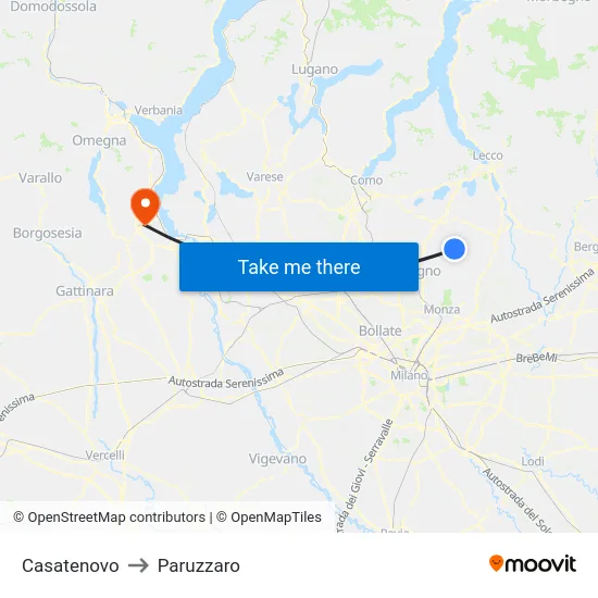 Casatenovo to Paruzzaro map